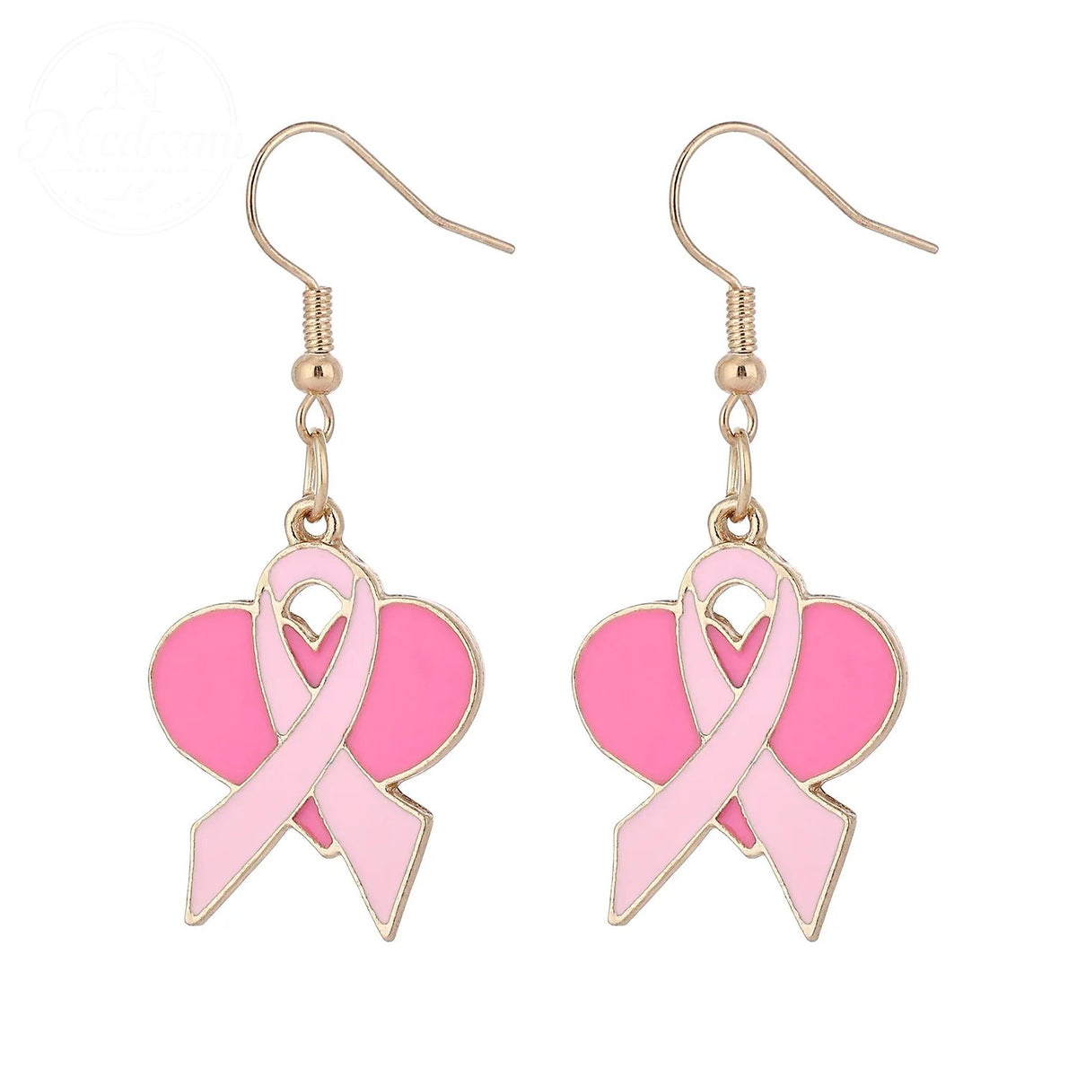 Pink Ribbon Heart Health Breast Cancer Earrings