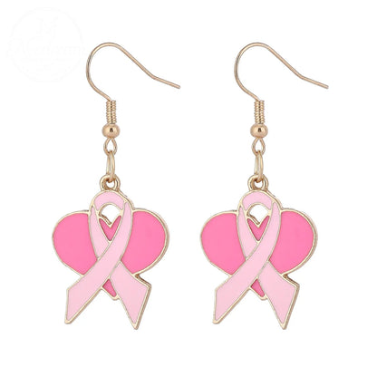 Pink Ribbon Heart Health Breast Cancer Earrings