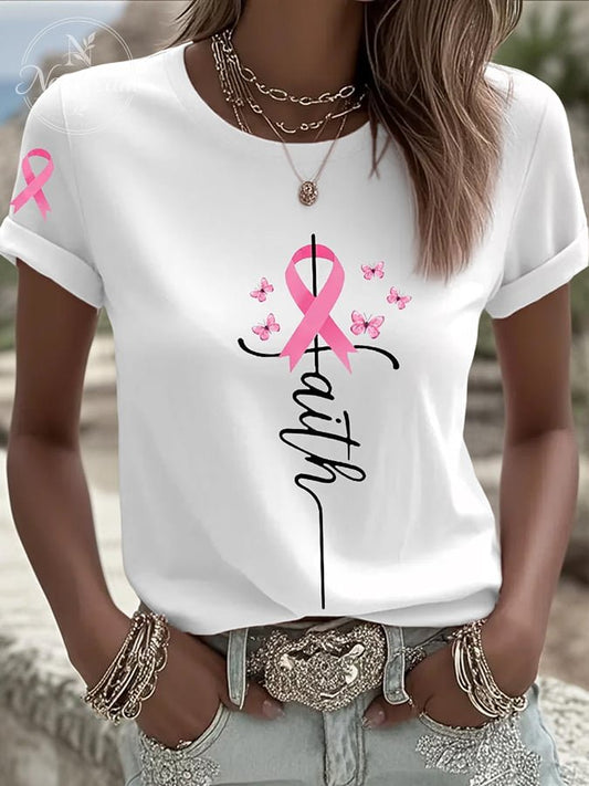 Women's Breast Cancer Awareness Printed Round Neck T-Shirt