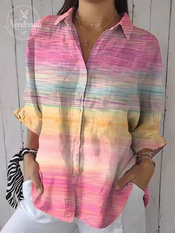 Women's Breast Cancer Awareness Print Cotton and Linen Shirt