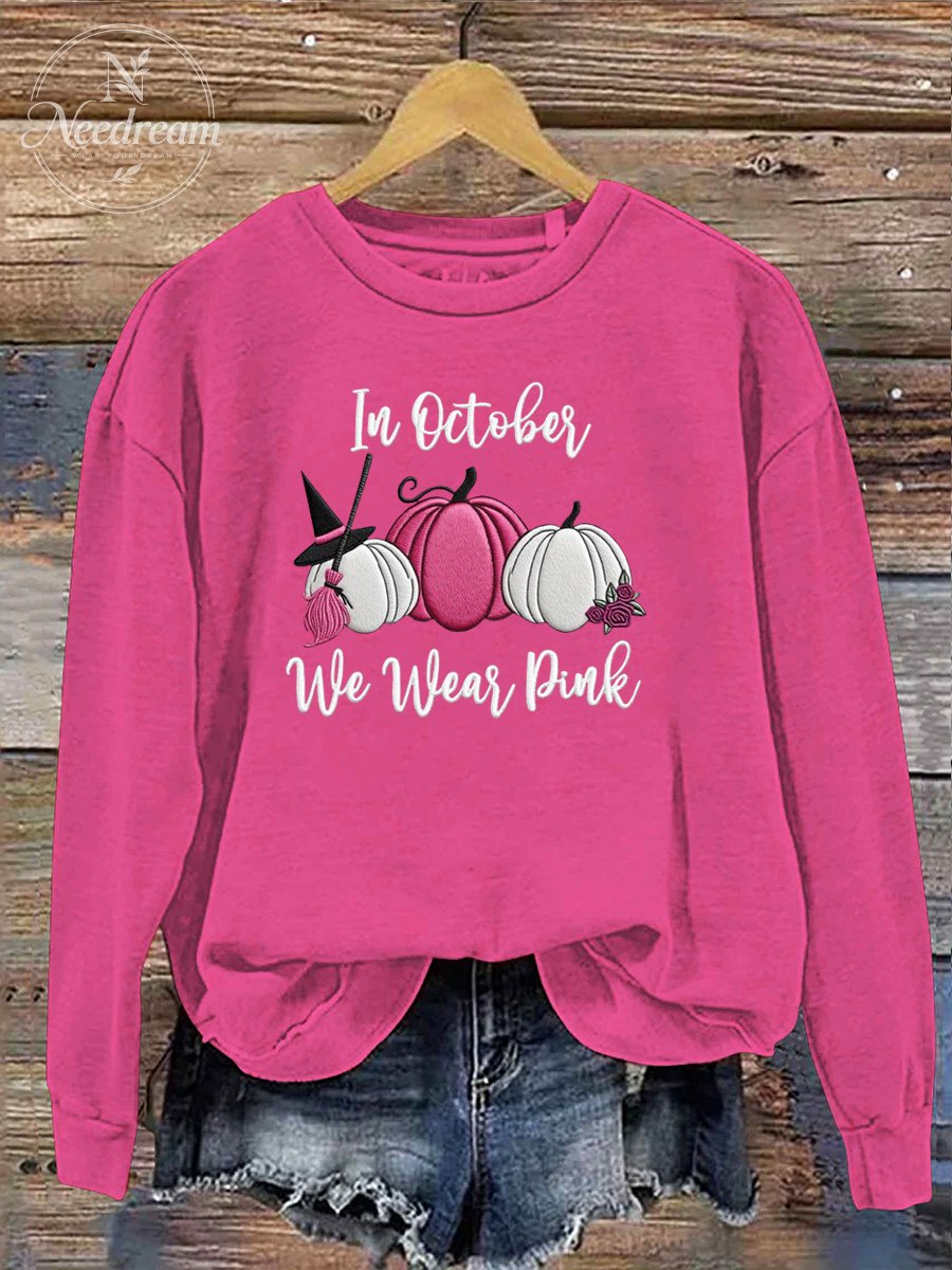 Women's In October We Wear Pink  Pattern Print Casual Sweatshirt
