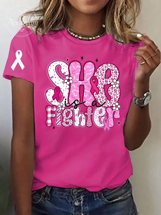 Women's She Is A Fighter  Print Casual T-shirt