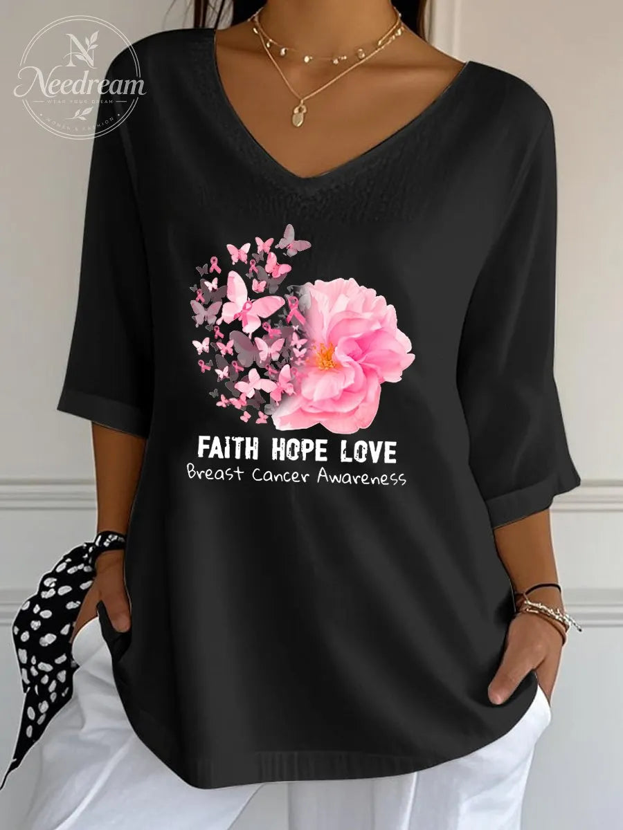 Women's Faith Hope Love Pattern  Wrinkle Top