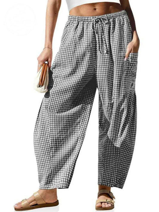 Women's Wide Leg Gingham Striped Plaid Pants