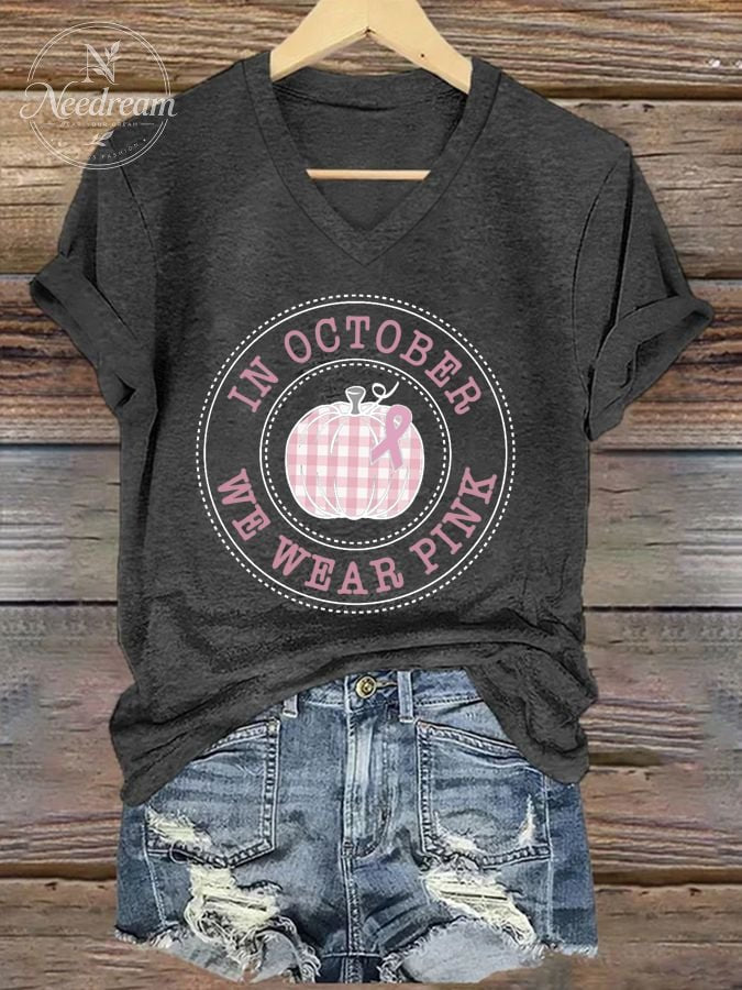 Women's In October We Wear Pink Print Casual T-Shirt