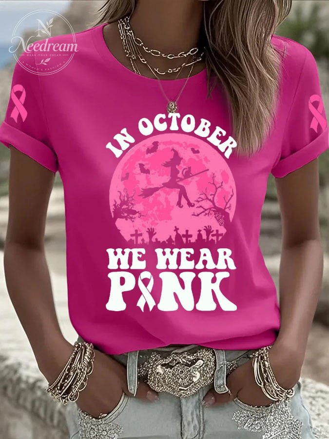 Women's In October We Wear Pink Print Casual T-Shirt