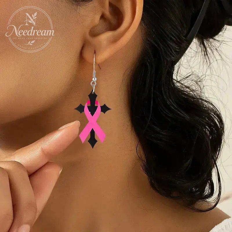 Pink Bow Cross Earrings
