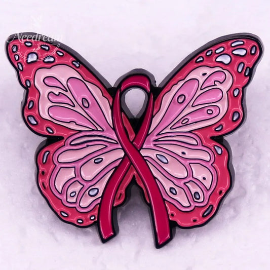 Women'S Health Awareness Pink Ribbon Butterfly Brooch
