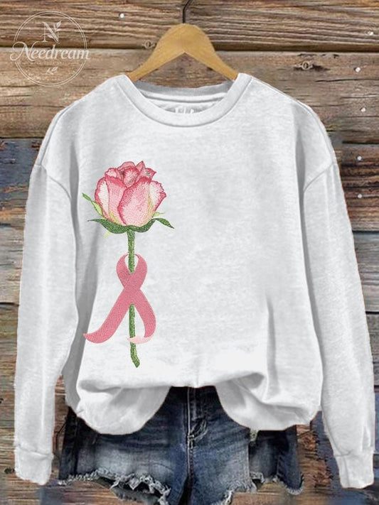 Women's Rose With Pink Ribbon Printed Sweatshirt