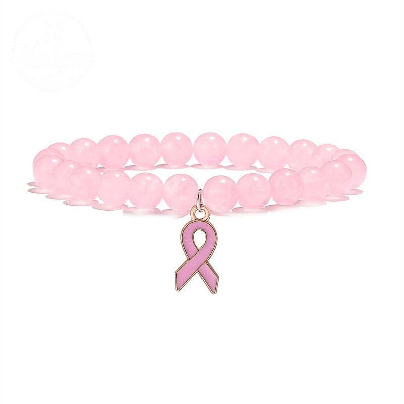Pink Chalcedony Cat Eye Stone Bead Bracelet