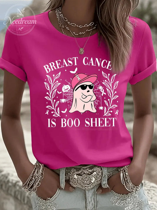 Women'S  Breast Cancer Is Boo Sheet  Pattern Print Casual T-Shirt