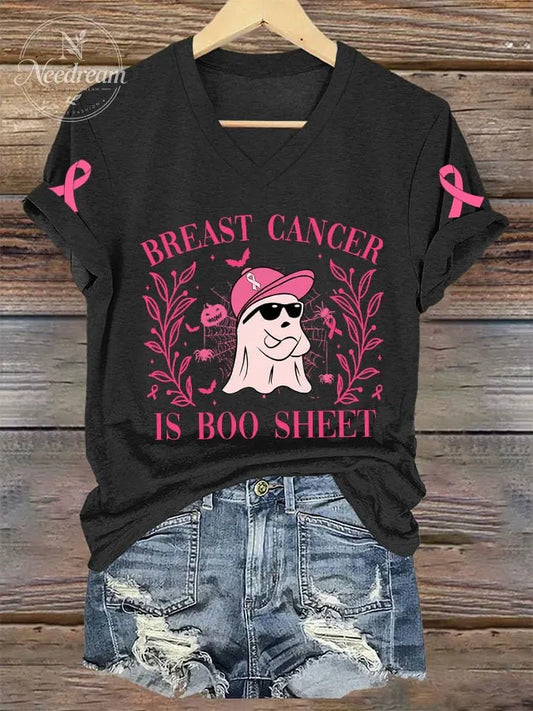 Women's Breast Cancer Is Boo Sheet Print T-Shirt