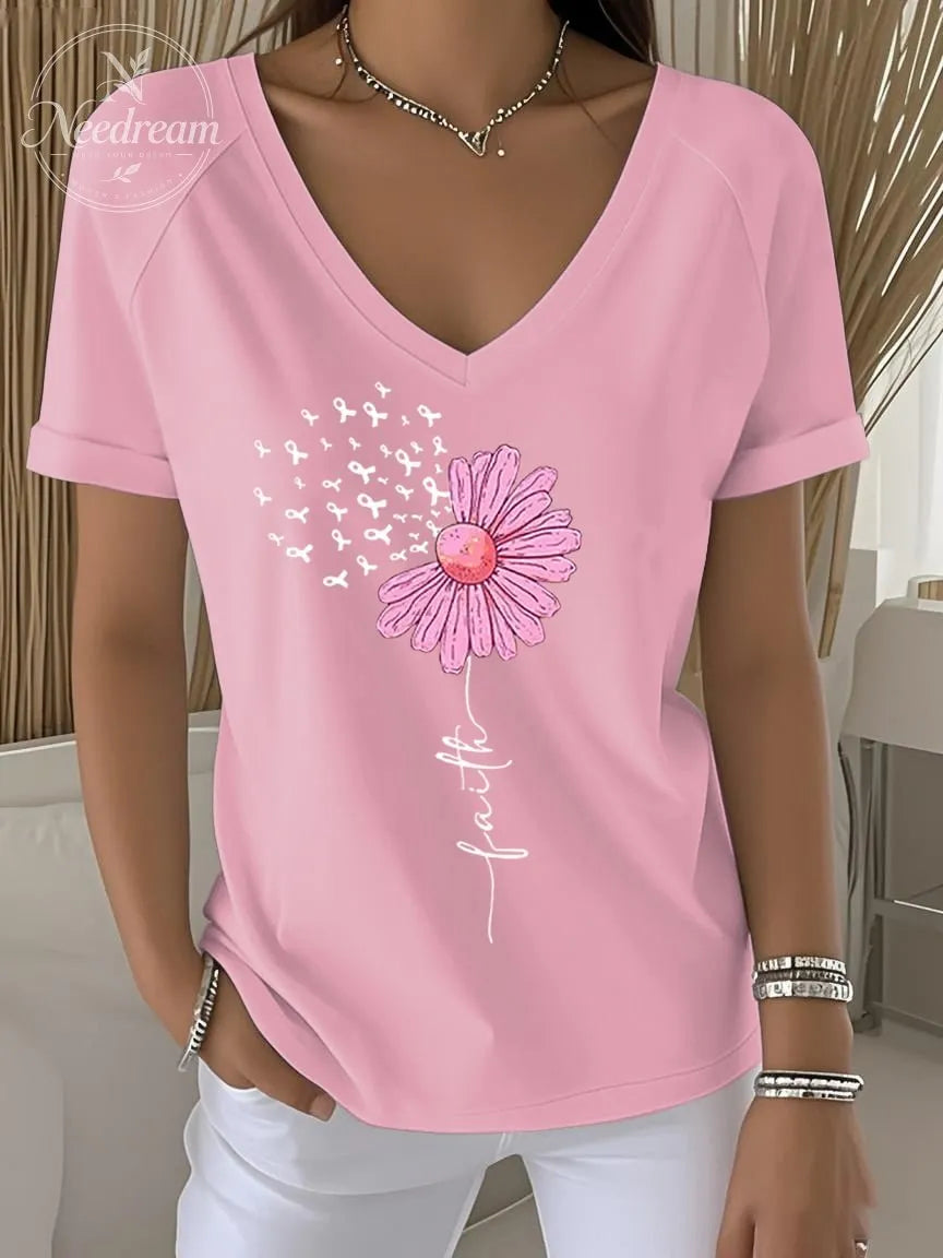 Women's Breast Cancer Faith Printed Short-Sleeved T-Shirt