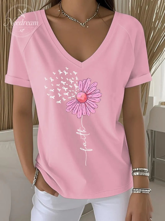 Women's Breast Cancer Faith Printed Short-Sleeved T-Shirt