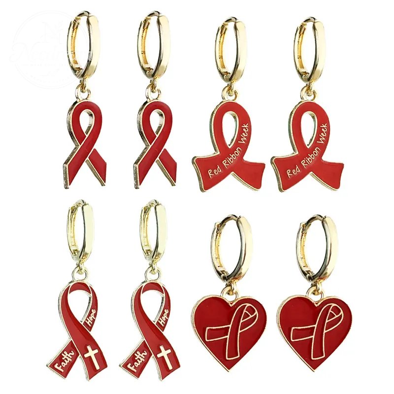 AIDS HIV Awakening Day Red Ribbon Care Activity Earrings