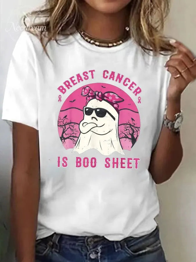 Women's Breast Cancer Is  Boo Sheet  Print Casual T-shirt