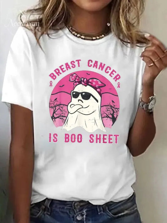 Women's Breast Cancer Is  Boo Sheet  Print Casual T-shirt