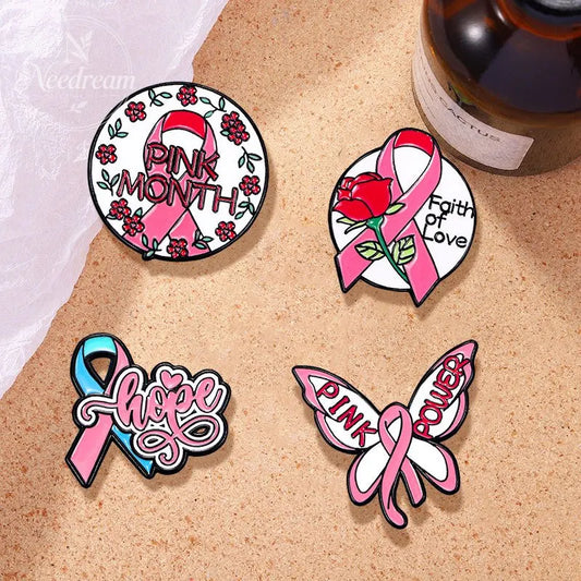 AIDS Promotion Commemorative Badge Pink Ribbon Breast Brooch