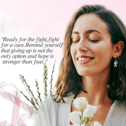 Pink Heart-Shaped Ribbon Shaped Diamond Studded Heart-Shaped Earrings
