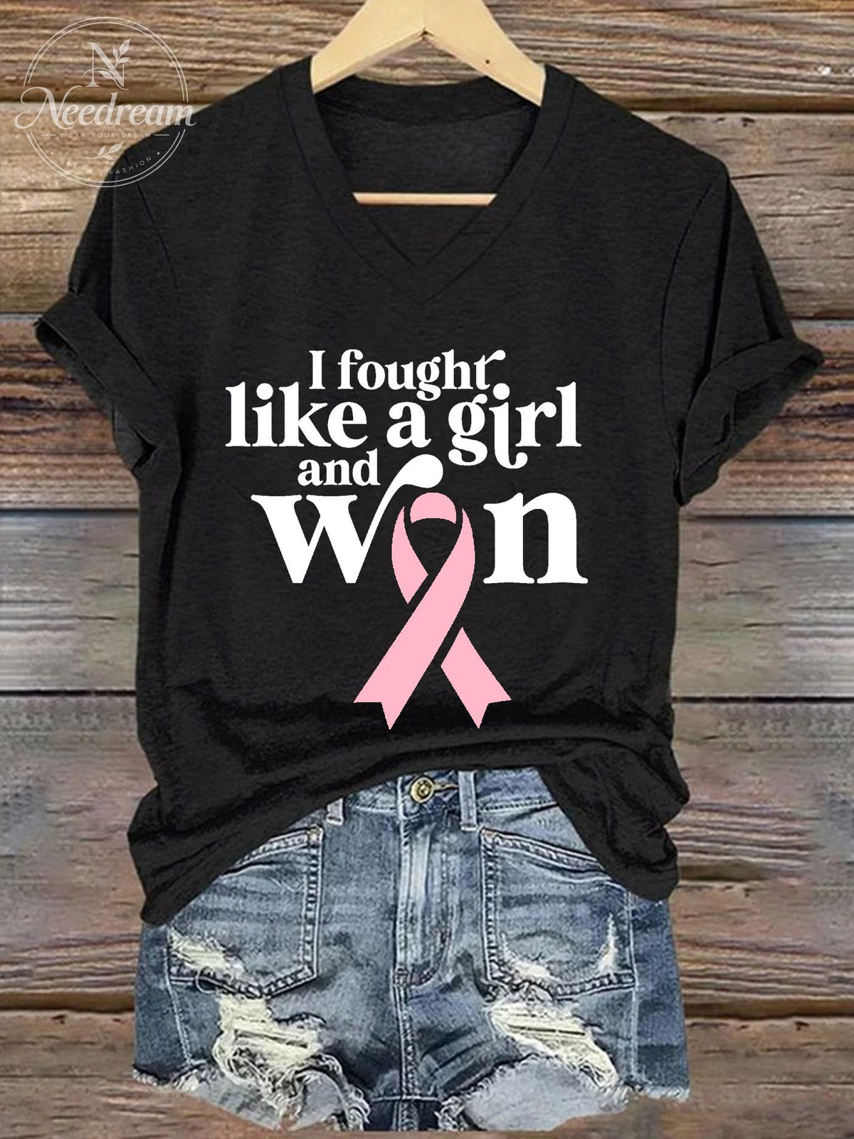 Women's Breast Cancer Awareness Print V-Neck T-Shirt