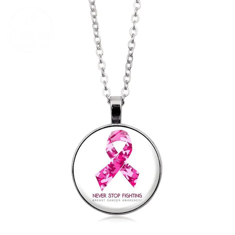 Love Women Pink Ribbon Gemstone Necklace