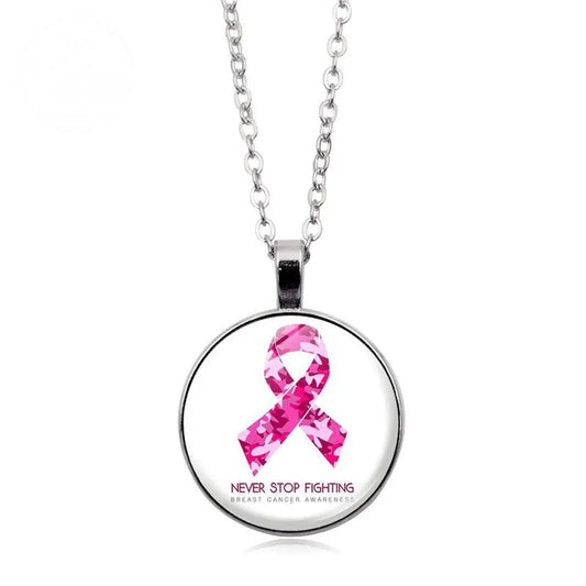 Love Women Pink Ribbon Gemstone Necklace