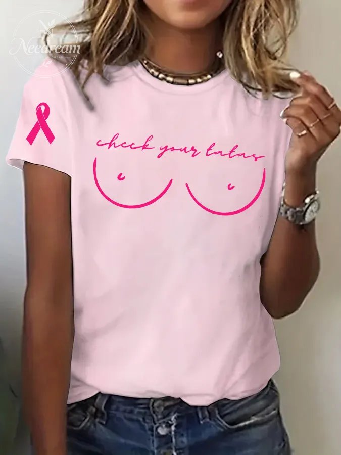 Women'sCheck Your Tatas Print Casual T-shirt