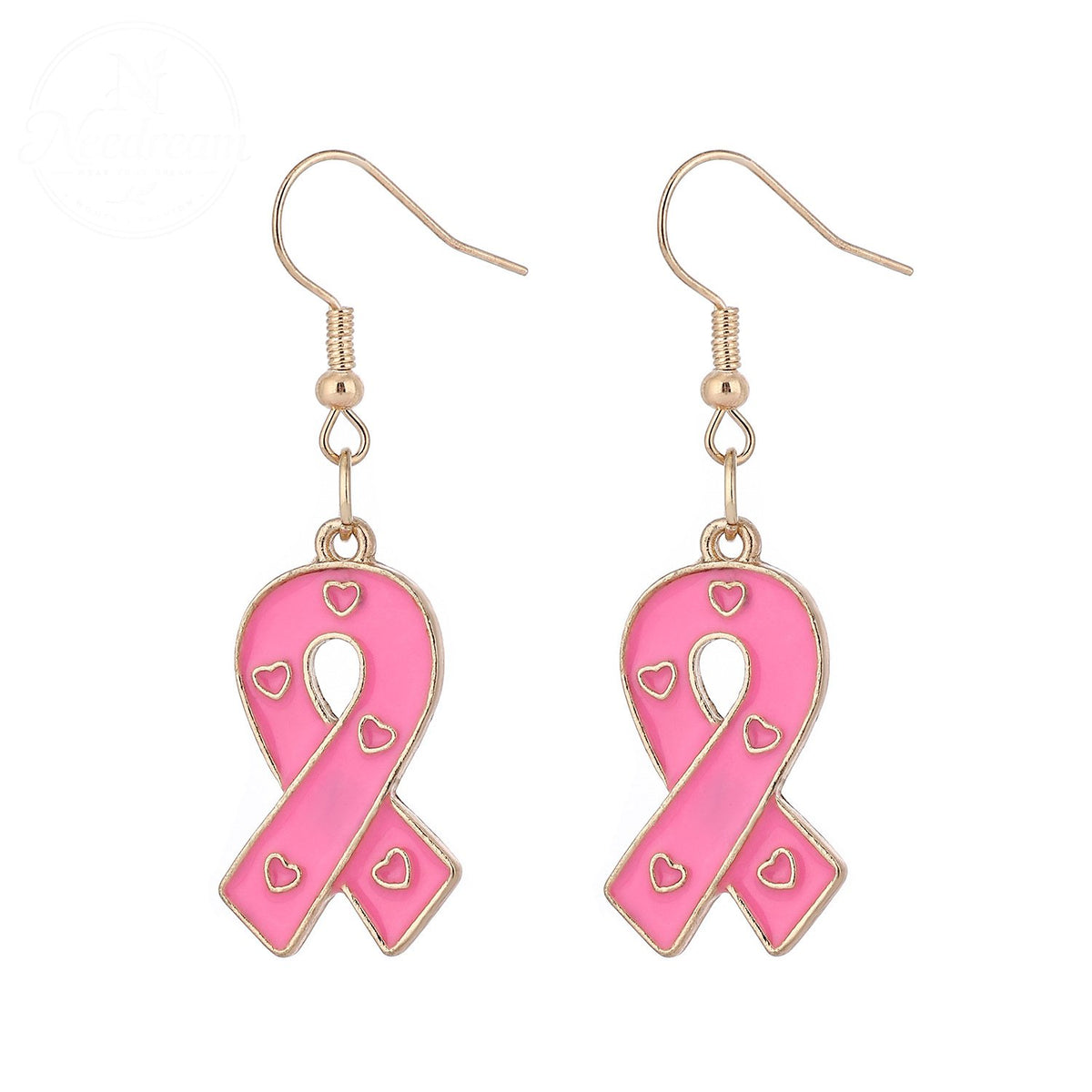 Pink Ribbon Heart Health Breast Cancer Earrings