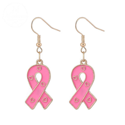 Pink Ribbon Heart Health Breast Cancer Earrings