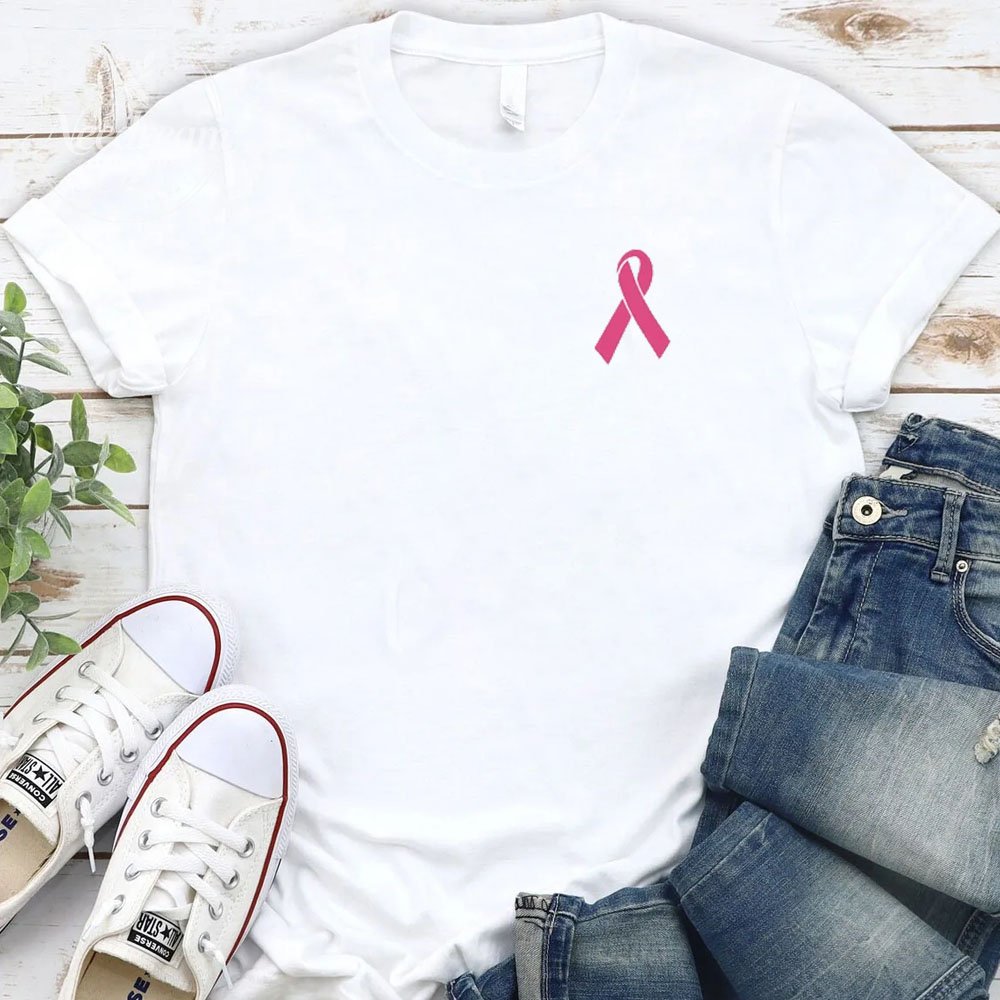 Women's Pink October Pink Ribbon Pattern Round-Neck T-Shirt
