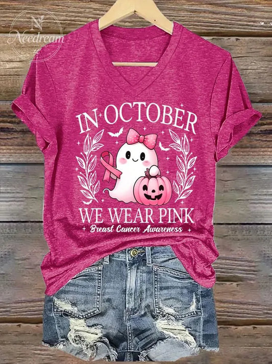 Women's In October We Wear Pink Print Casual T-Shirt