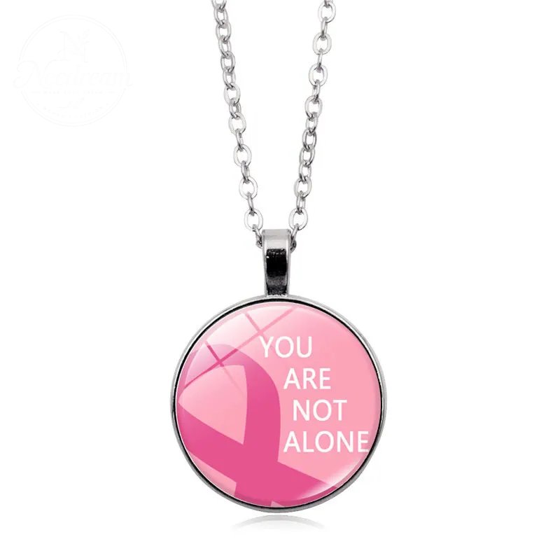 Love Women Pink Ribbon Gemstone Necklace