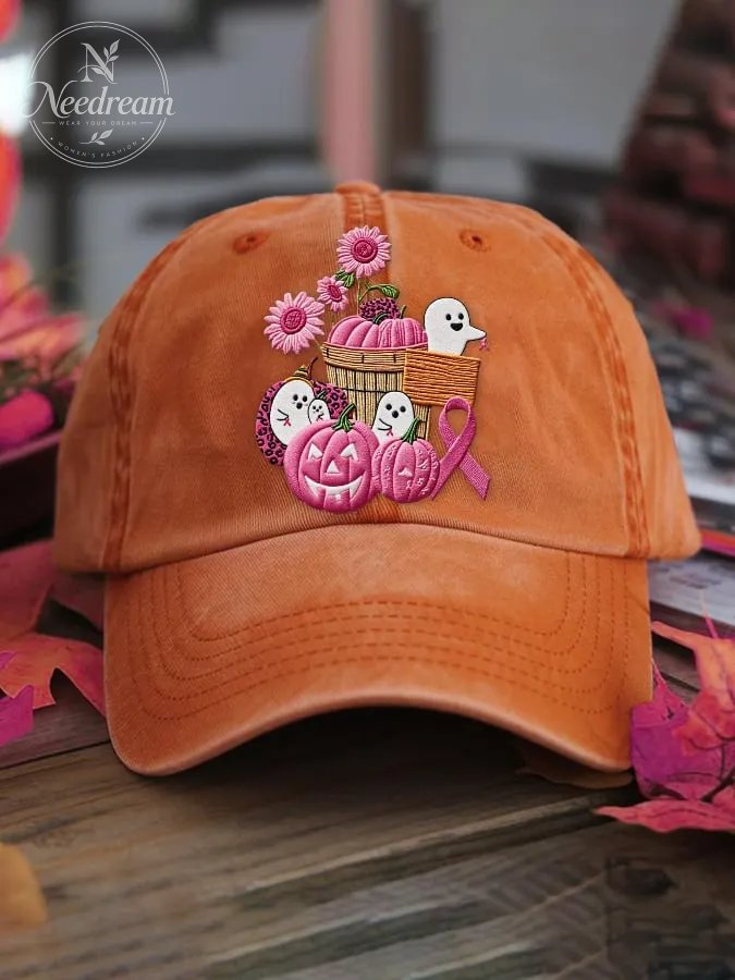 Women's casual October we wear pink ghost washed cotton hat