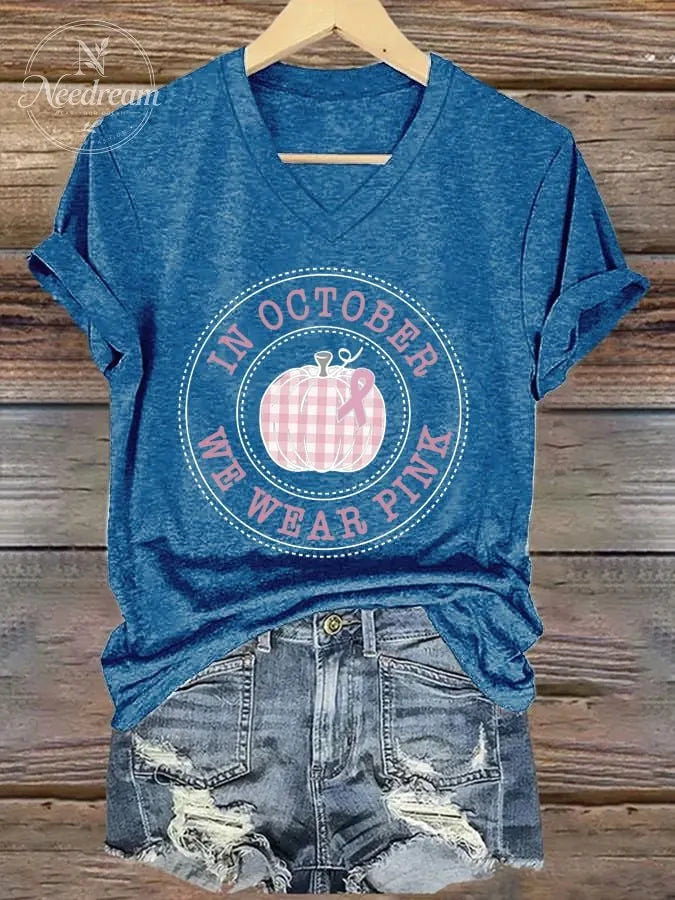 Women's In October We Wear Pink Print Casual T-Shirt