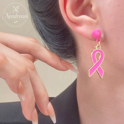 Pink Ribbon Heart Earrings For Breast Cancer Awareness