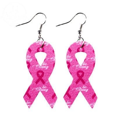 Breast Women'S Health Pink Ribbon Leather Earrings