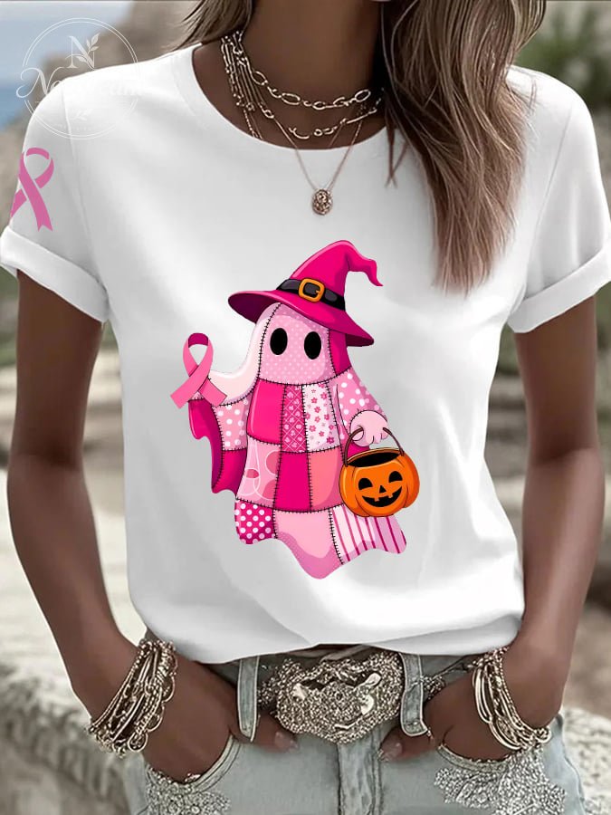 Women's Breast Cancer Print Casual T-shirt