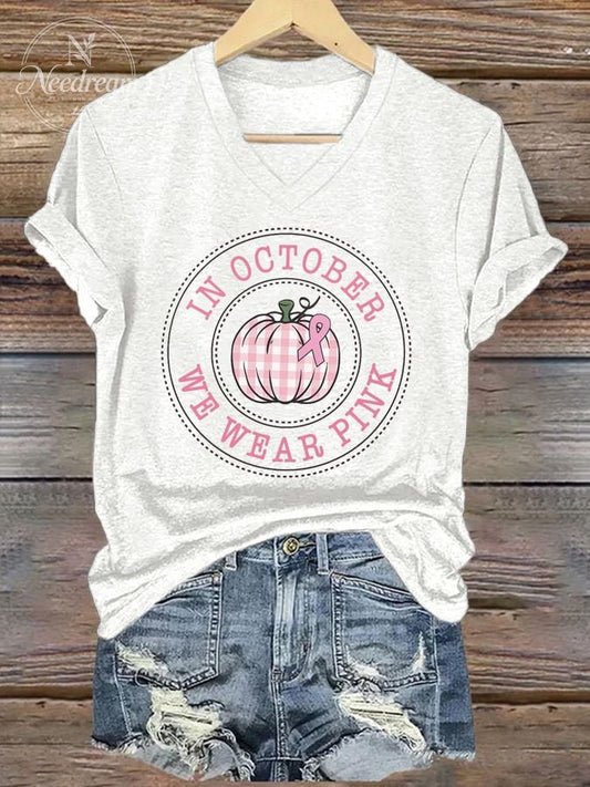 Women's In October We Wear Pink Print Casual T-Shirt