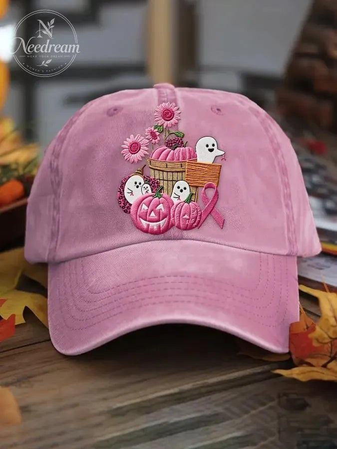 Women's casual October we wear pink ghost washed cotton hat
