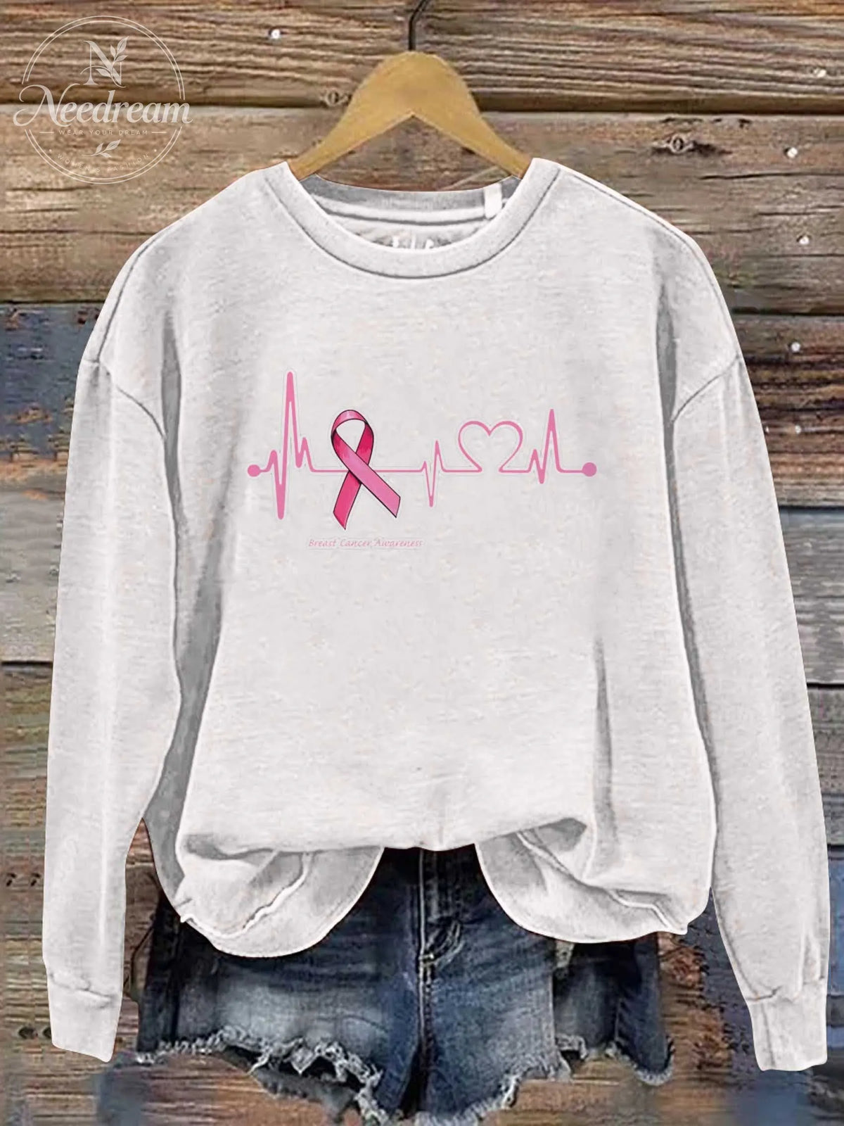Cancer Vector with Heartbeat Pink Ribbon Sweatshirt