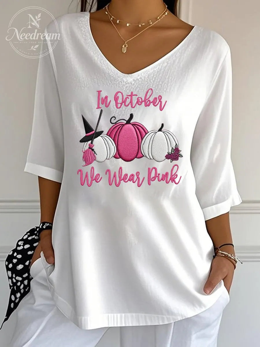 Women's In October We Wear Pink Pumpkin Wrinkle Top