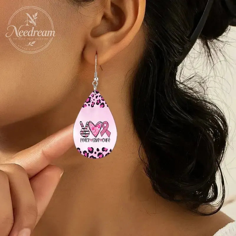 Caring For AIDS Pink Water Drop Earrings