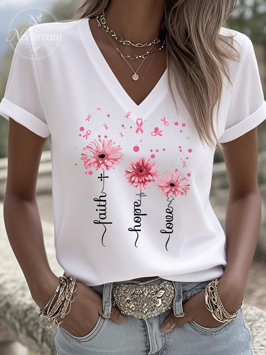 Women's Breast Cancer Awareness Print Short Sleeve T-Shirt