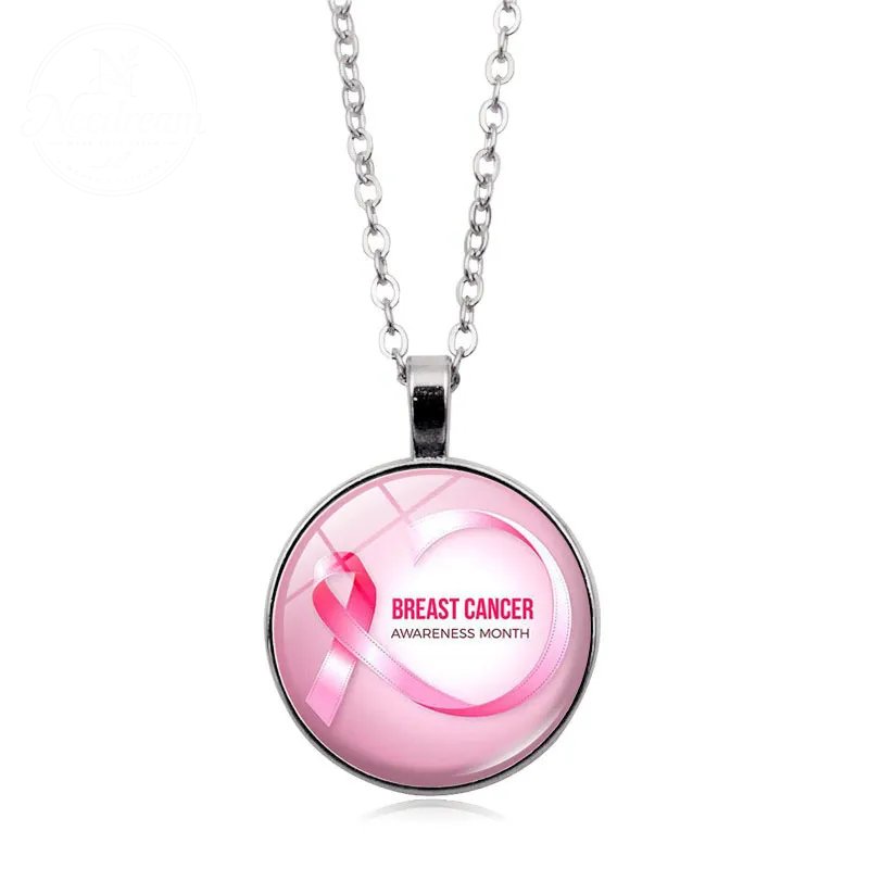 Love Women Pink Ribbon Gemstone Necklace
