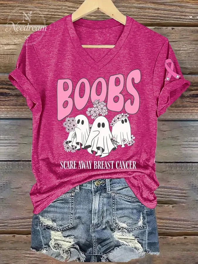 Women's Breast Cancer Awareness Print V-Neck T-Shirt