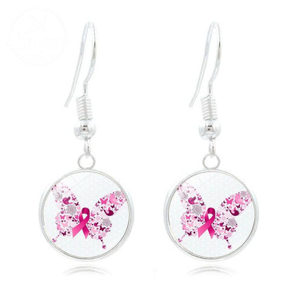 Pink Ribbon Time Gem Earrings