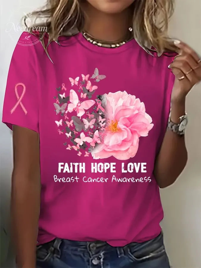 Women's Breast Cancer Print Casual T-Shirt