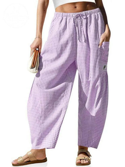 Women's Wide Leg Gingham Striped Plaid Pants