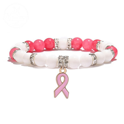 Pink Chalcedony Cat Eye Stone Bead Bracelet