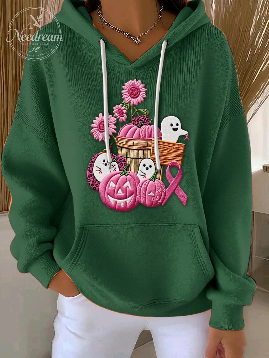 Women's Breast Cancer Sequin Pumpkin Print Casual Hoodie
